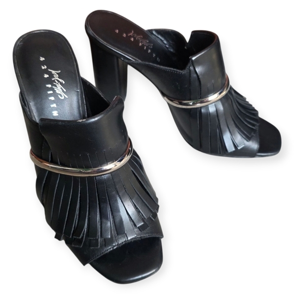 Lord & Taylor 424 Fifth Candis Fringe Heels, Black, Size 7M - Picture 1 of 14